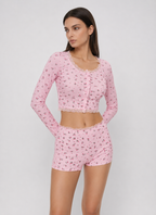 Pijama floral com camisola curta de manga comprida