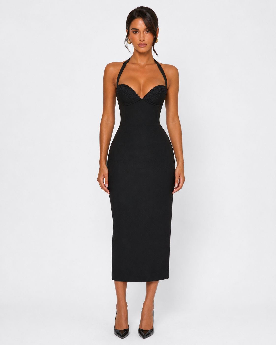 Vestido Midi de Renda com Alças ao Pescoço Aurora da Brisa
