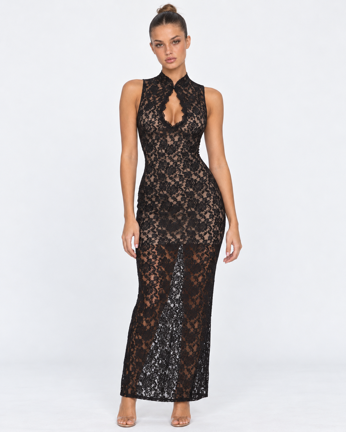 Vestido Longo de Renda Ajustado Terra do Mar