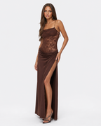 Vestido Longo de Renda de Um Ombro Estela da Primavera
