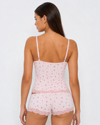 Conjunto de dormir floral rosa com renda