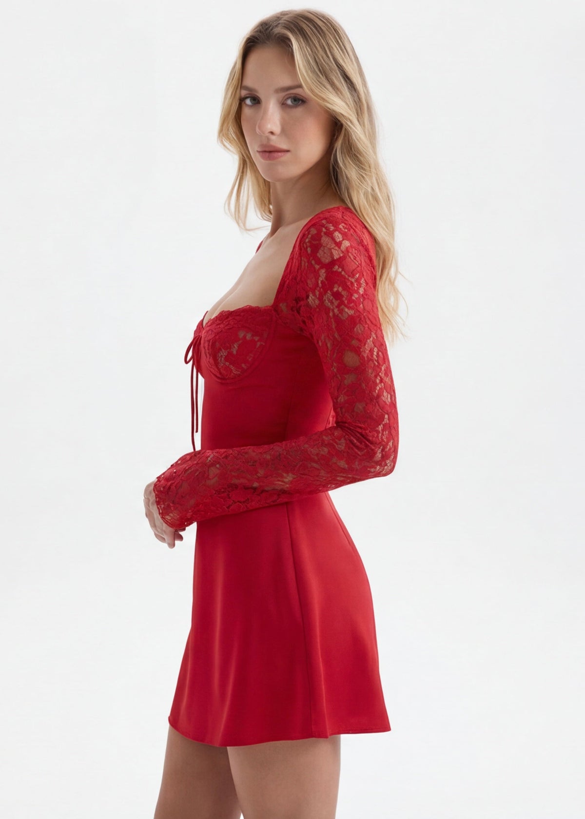 Vestido Curto de Renda com Laço Luar da Primavera