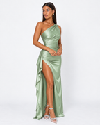Vestido Longo em Cetim Drapeado Vale do Mar