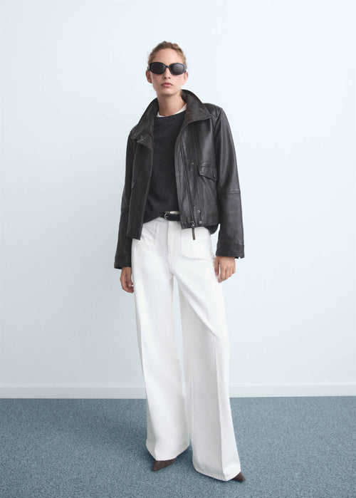 Calças ganga wide leg bolsos cintura alta - Plano geral