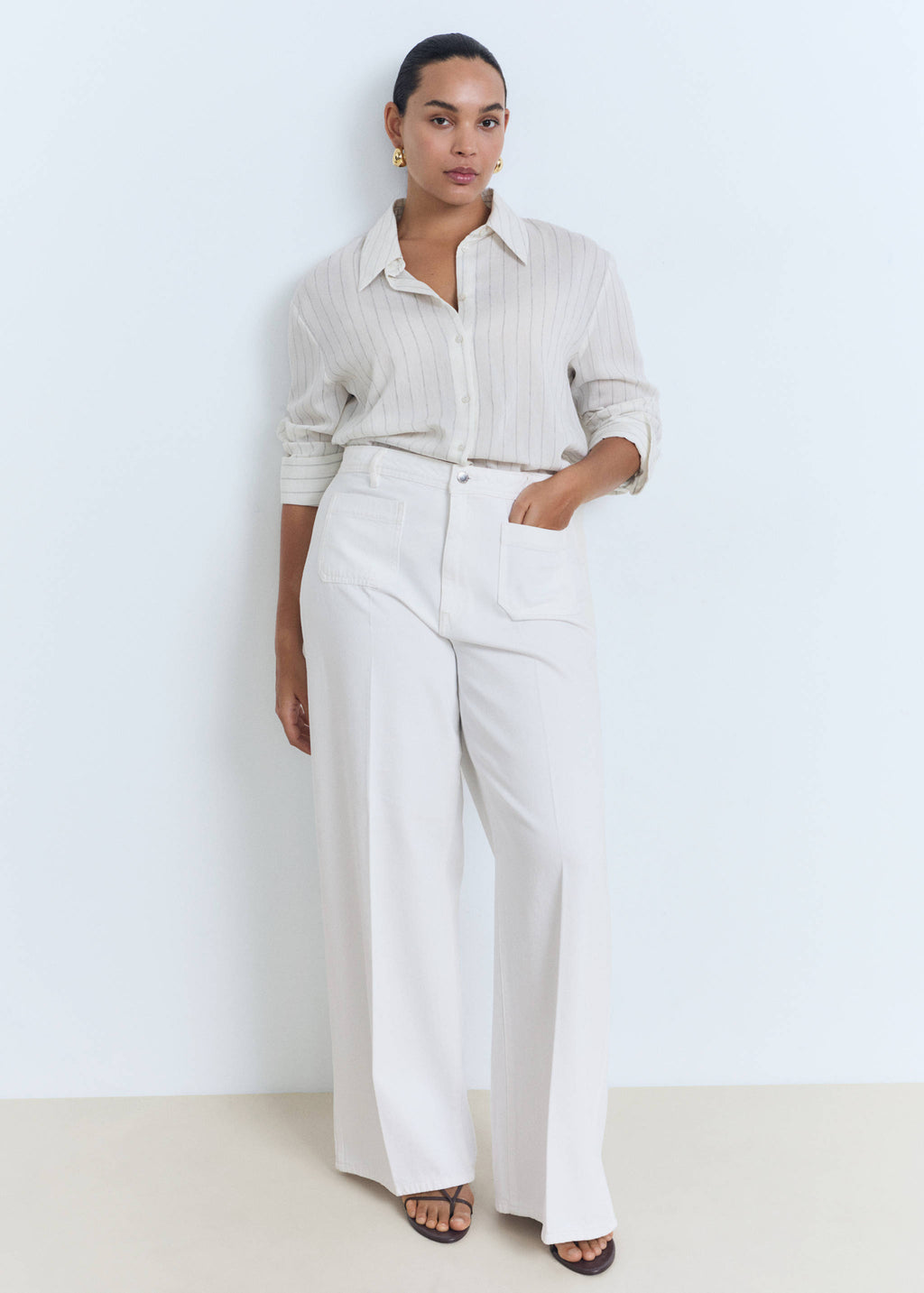 Calças ganga wide leg bolsos cintura alta - Pormenor do artigo 6