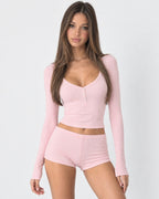 Conjunto Canelado com Camisola Abotoada