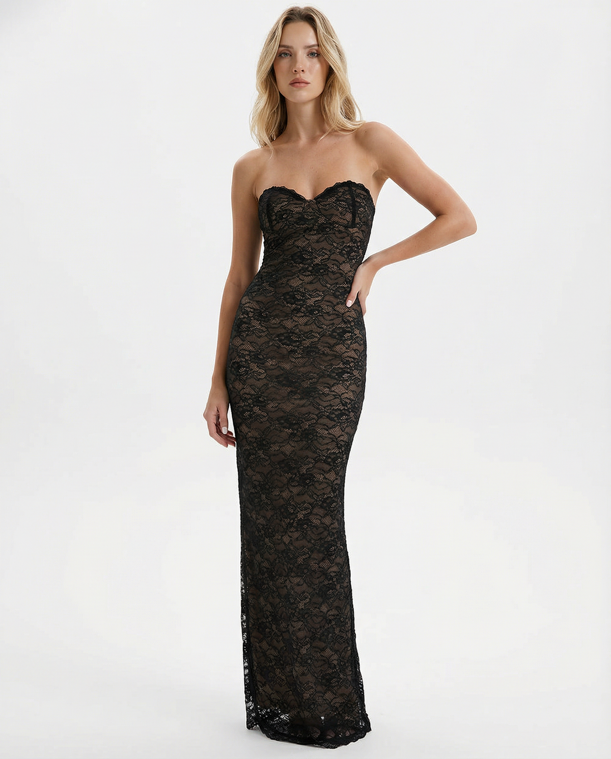 Vestido Longo de Renda sem Alças Cristal da Primavera