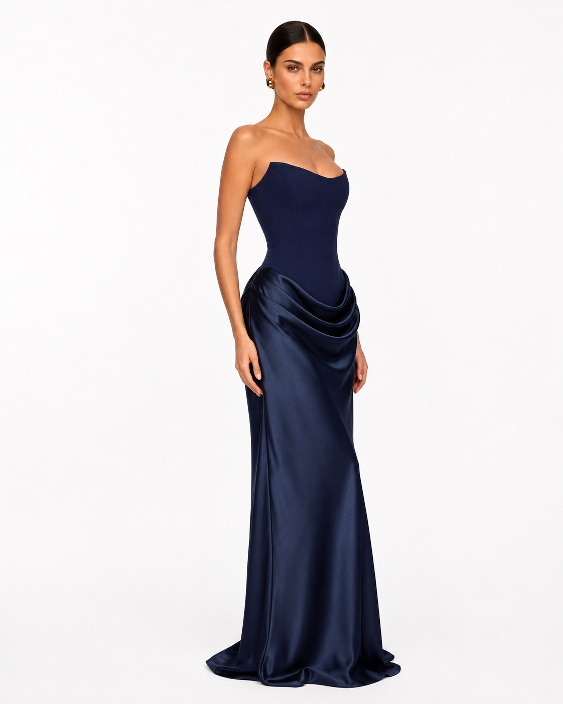 Vestido Longo em Cetim sem Alças Riviera do Mar