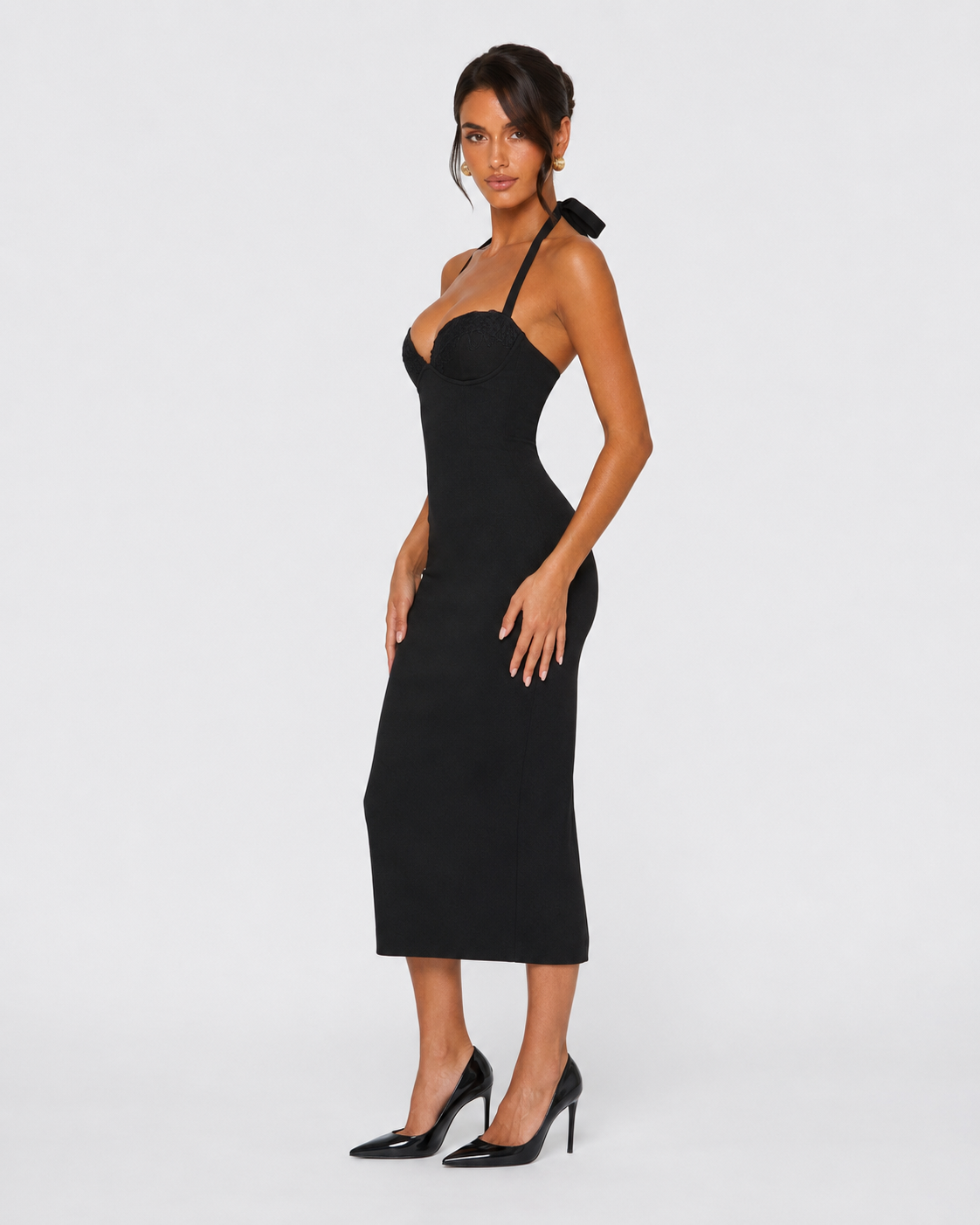 Vestido Midi de Renda com Alças ao Pescoço Aurora da Brisa