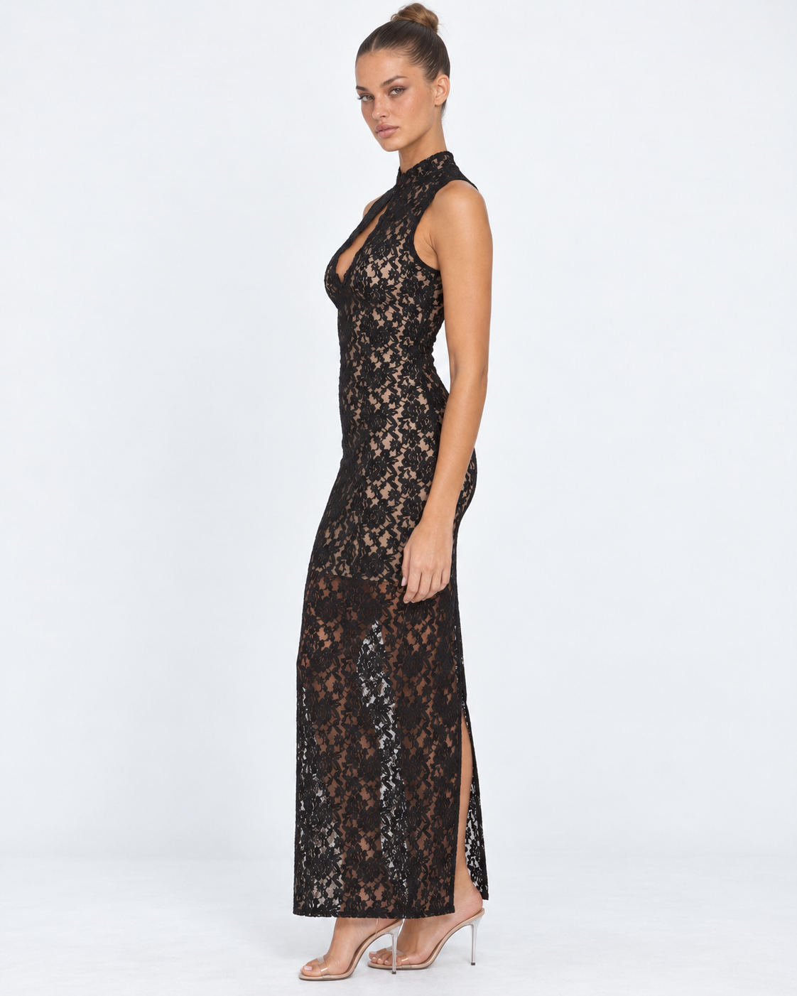 Vestido Longo de Renda Ajustado Terra do Mar