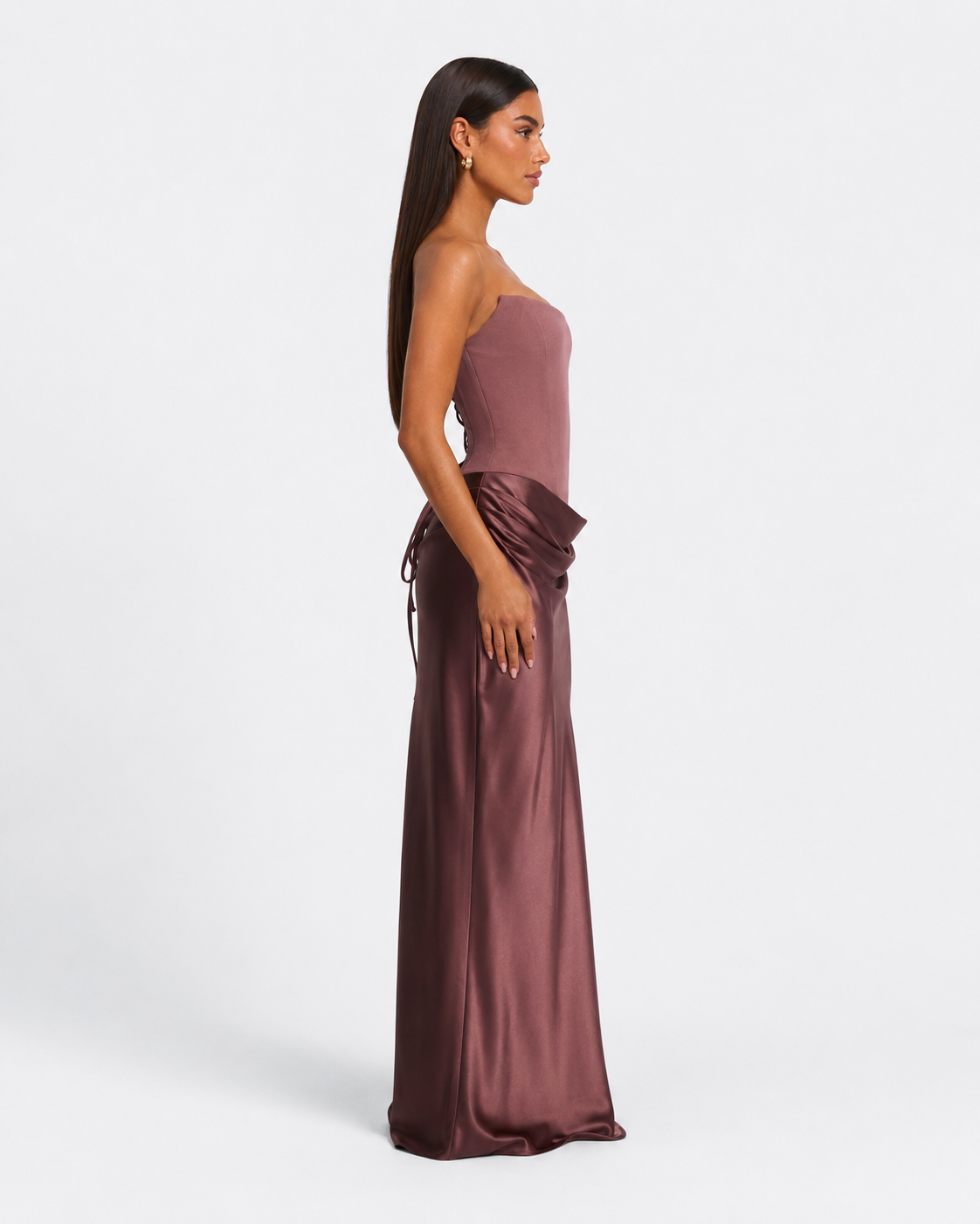 Vestido Longo em Cetim sem Alças Riviera do Mar