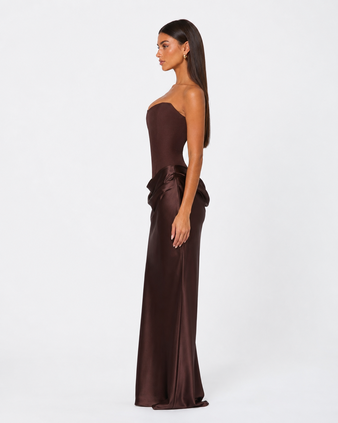 Vestido Longo em Cetim sem Alças Riviera do Mar