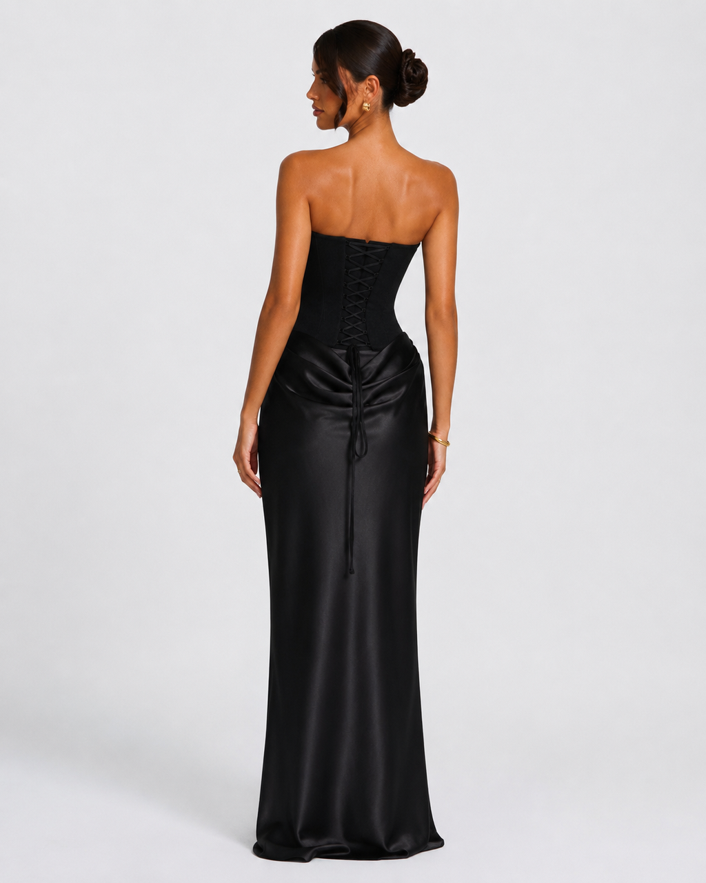 Vestido Longo em Cetim sem Alças Riviera do Mar