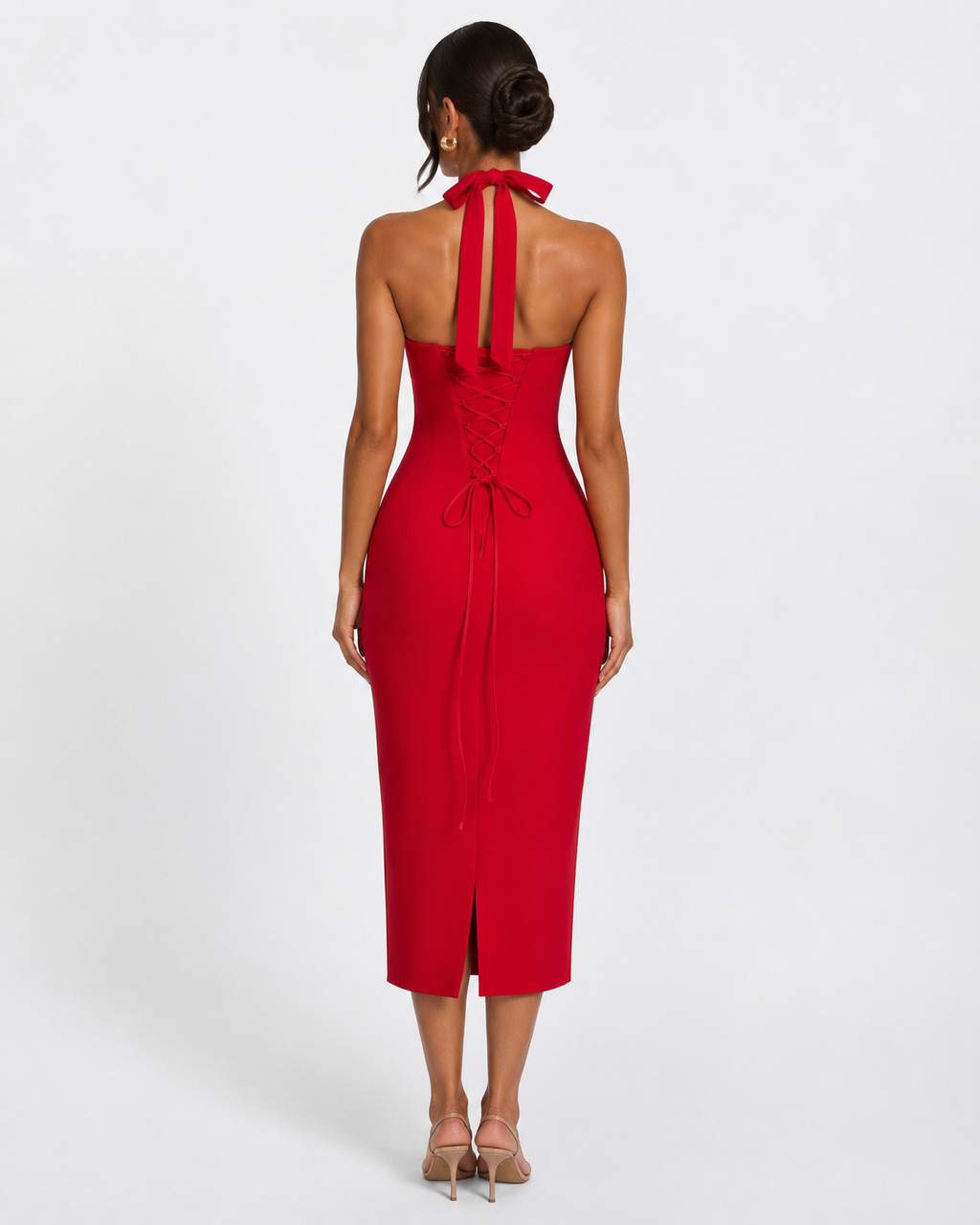 Vestido Midi de Renda com Alças ao Pescoço Aurora da Brisa