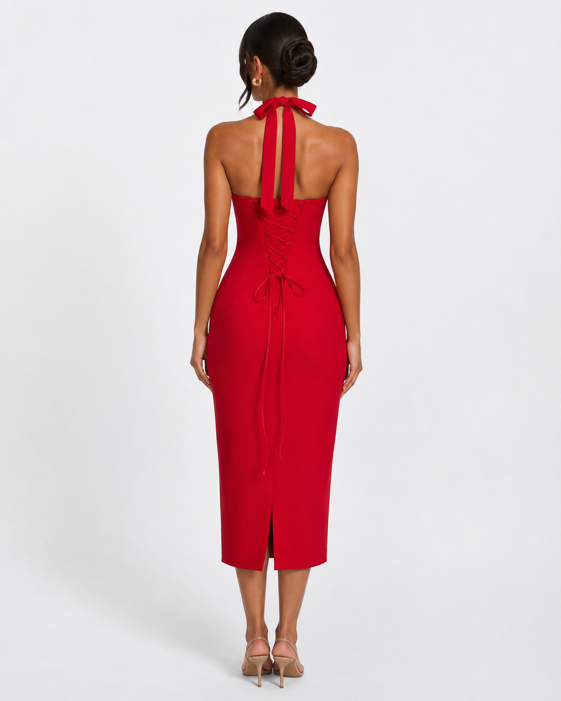 Vestido Midi de Renda com Alças ao Pescoço Aurora da Brisa