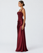 Vestido Longo em Cetim com Corpete Primavera do Mar