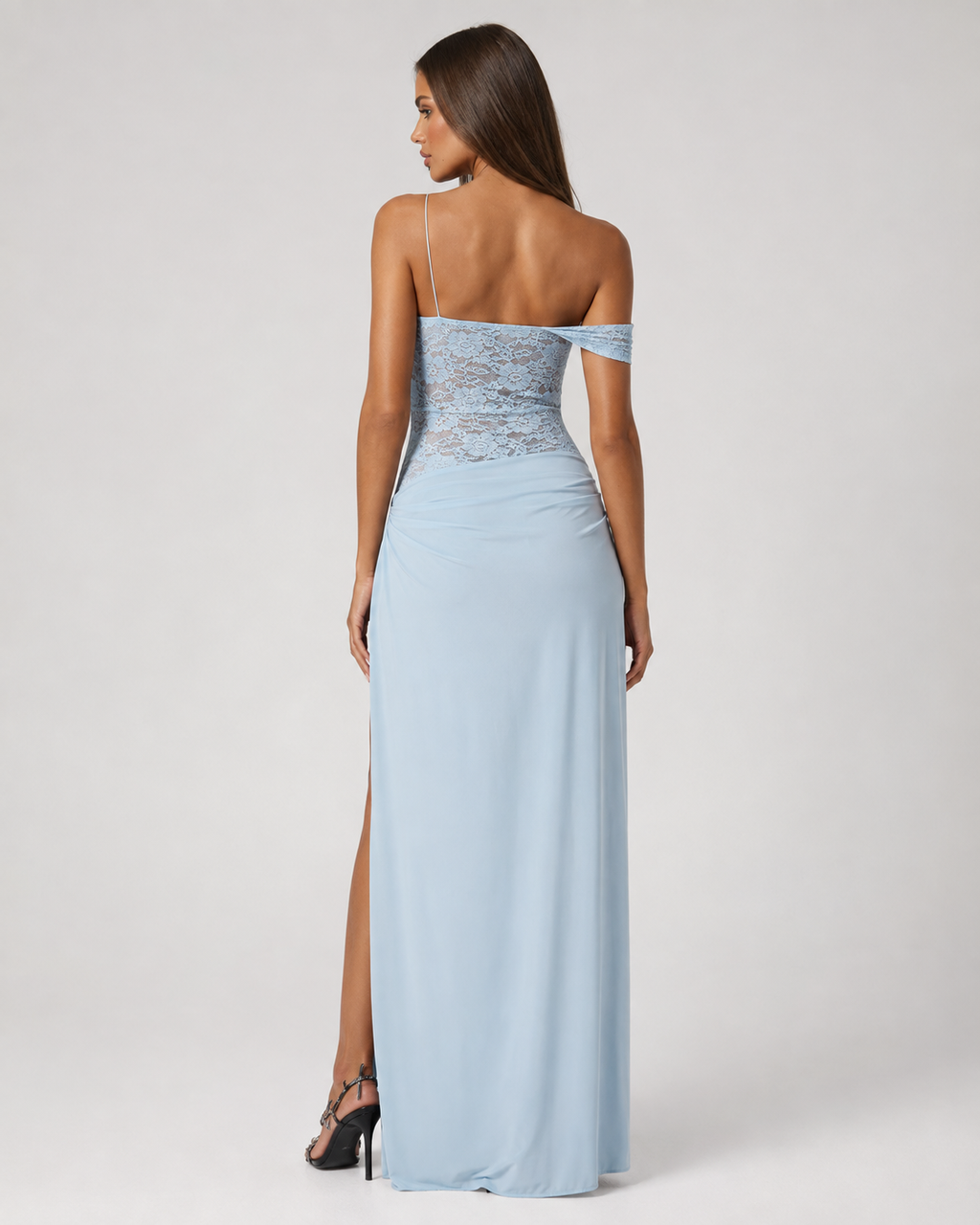 Vestido Longo de Renda de Um Ombro Estela da Primavera