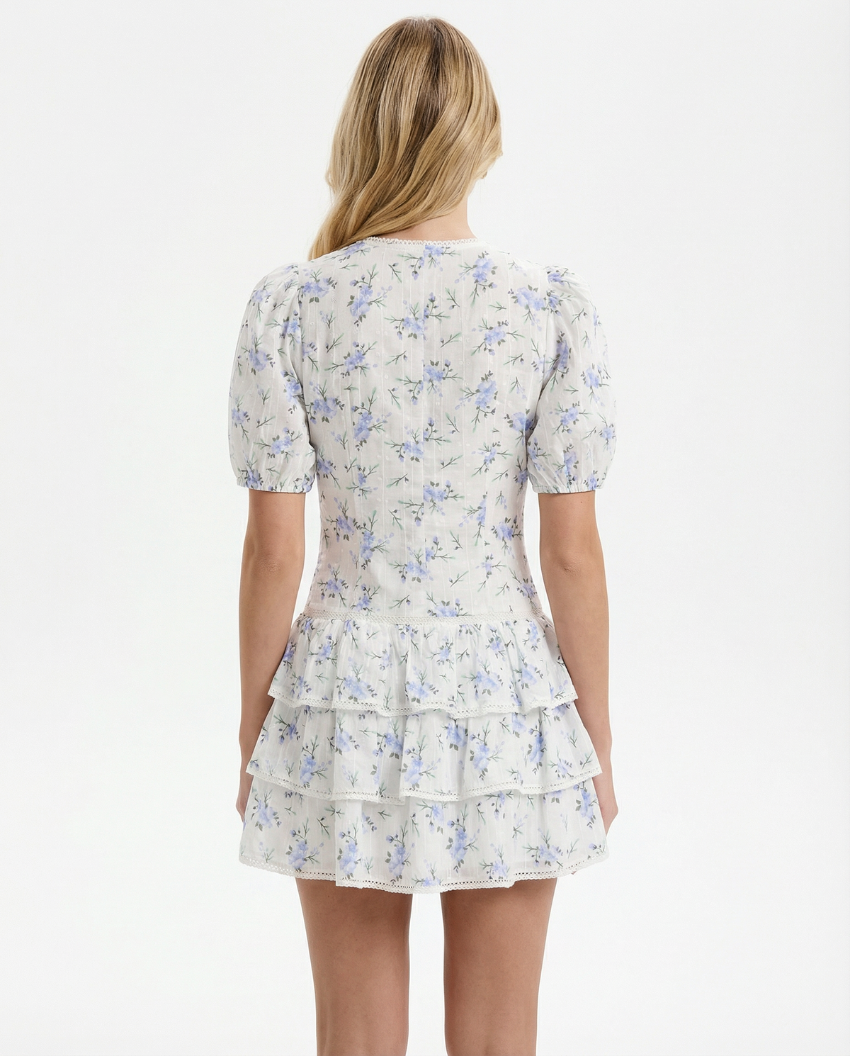 Vestido Curto Floral de Decote em V Pérola do Vale