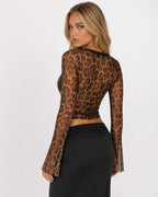 Top de Renda com Padrão Leopardo Violeta do Sol