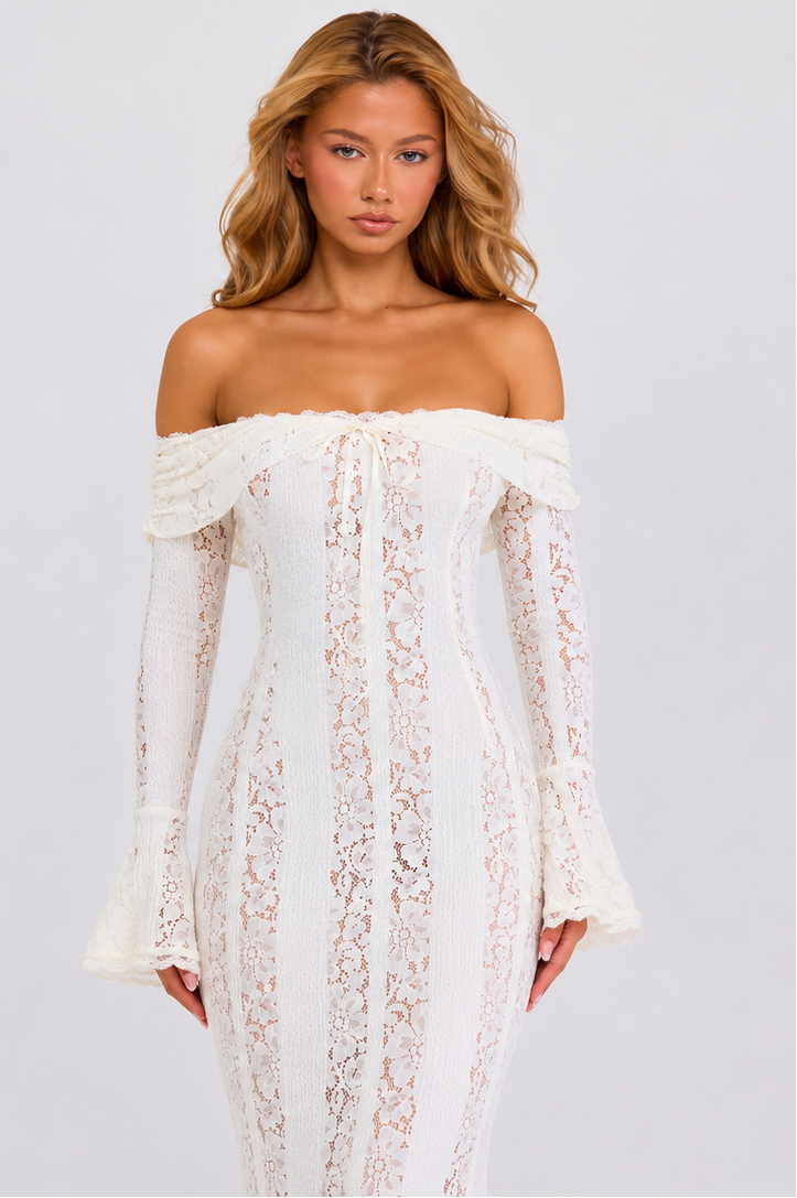 Vestido Longo de Renda com Laço Camélia da Primavera