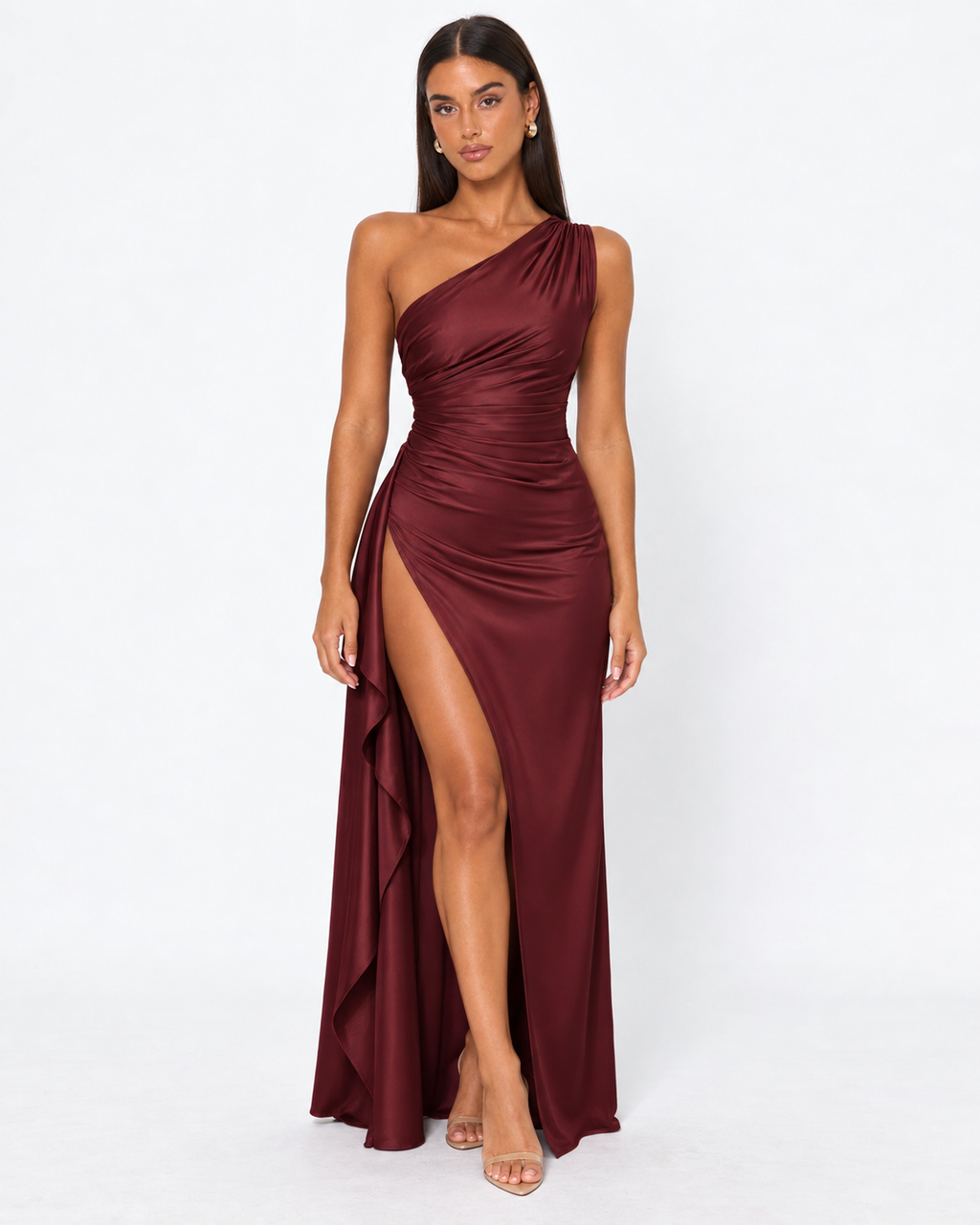Vestido Longo em Cetim Drapeado Vale do Mar