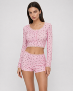Pijama floral com camisola curta de manga comprida