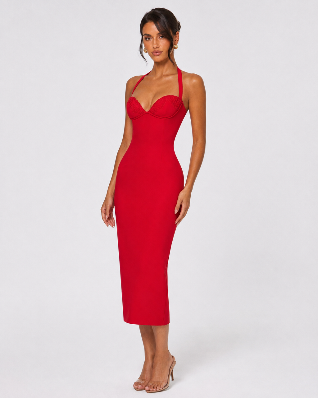 Vestido Midi de Renda com Alças ao Pescoço Aurora da Brisa