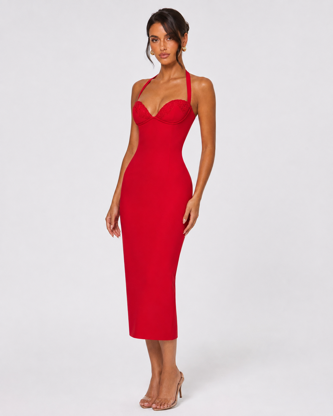 Vestido Midi de Renda com Alças ao Pescoço Aurora da Brisa