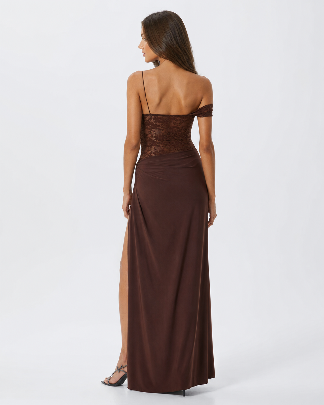 Vestido Longo de Renda de Um Ombro Estela da Primavera