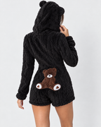 Macacão felpudo com capuz e orelhas de urso