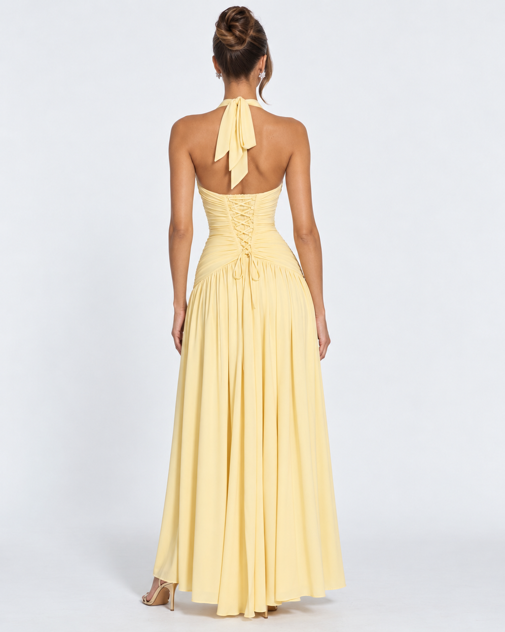 Vestido longo Serena franzido com abertura alta