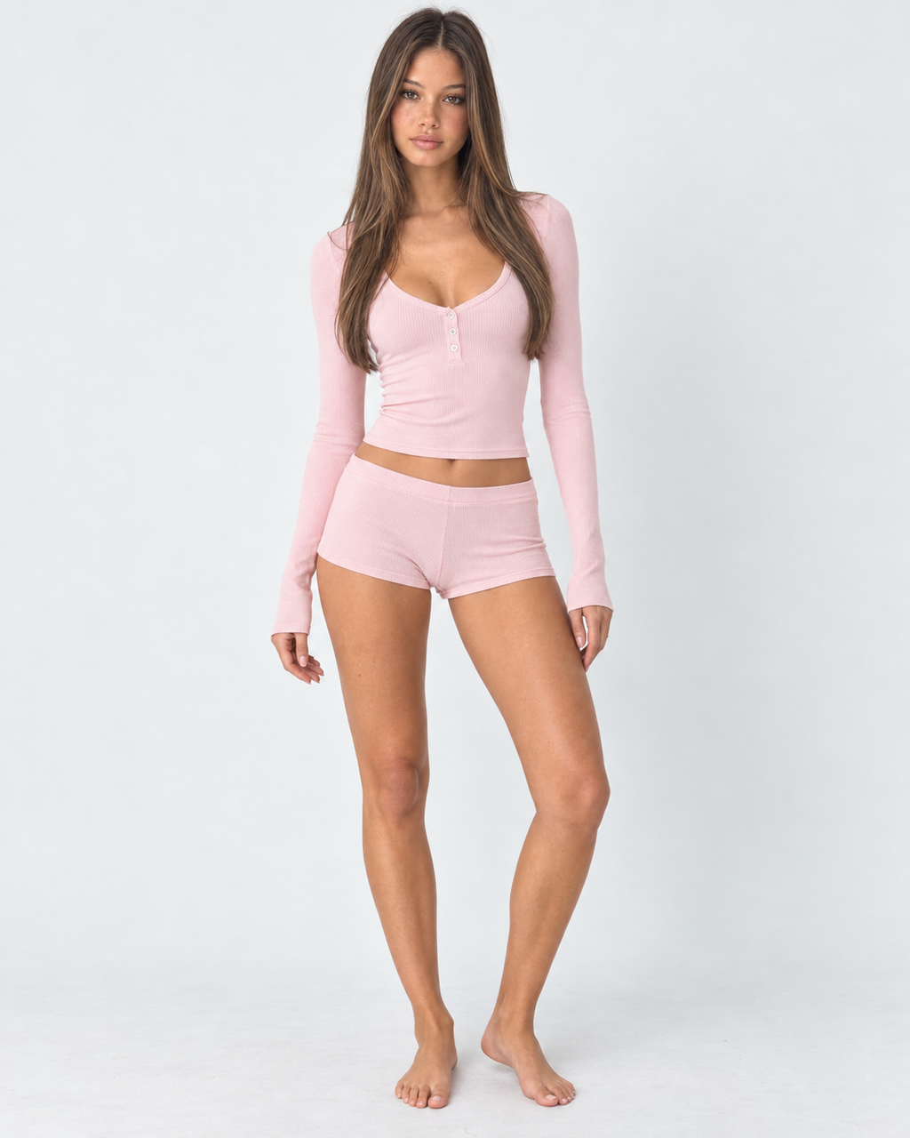 Conjunto Canelado com Camisola Abotoada