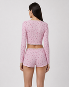 Pijama floral com camisola curta de manga comprida