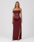 Vestido Longo de Renda de Um Ombro Estela da Primavera