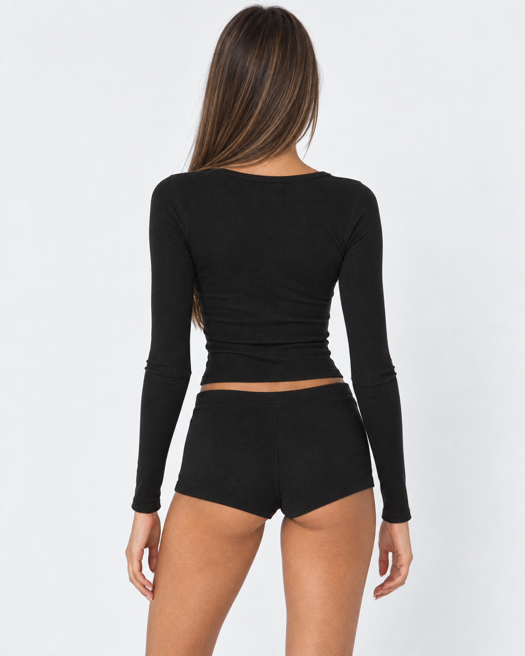 Conjunto Canelado com Camisola Abotoada
