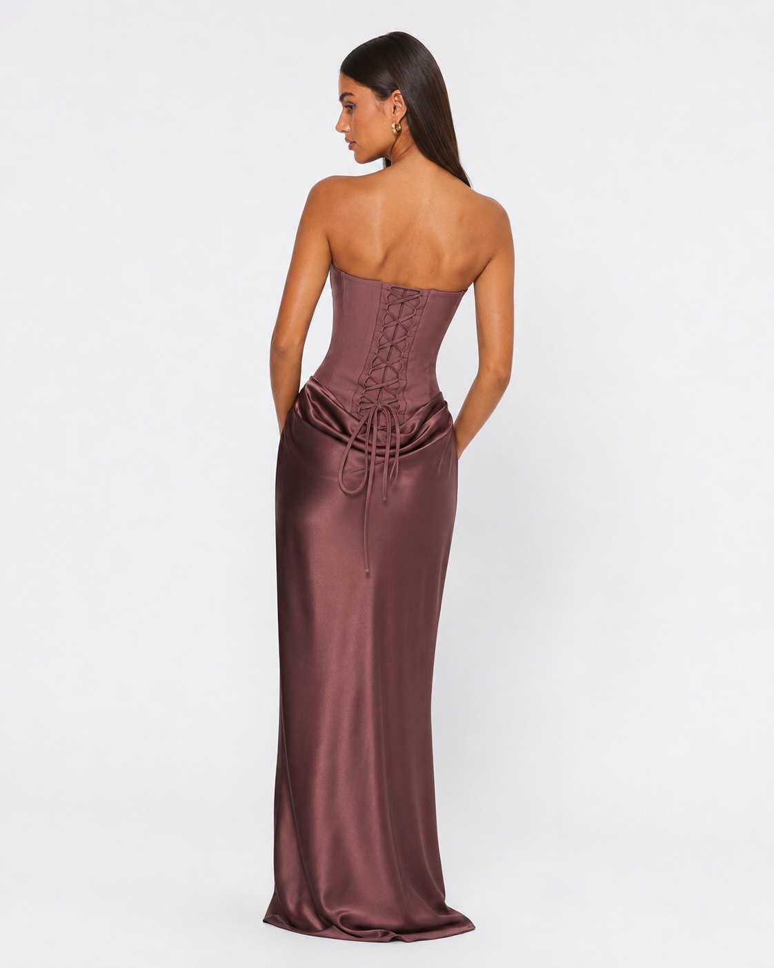 Vestido Longo em Cetim sem Alças Riviera do Mar