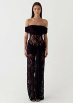 Vestido Longo de Renda Drapeado Pétala da Primavera