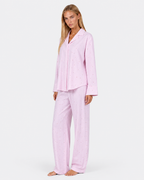 Pijama comprido às riscas rosas com corações