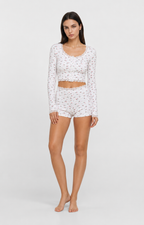 Pijama floral com camisola curta de manga comprida