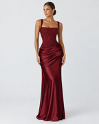 Vestido Longo em Cetim com Corpete Primavera do Mar