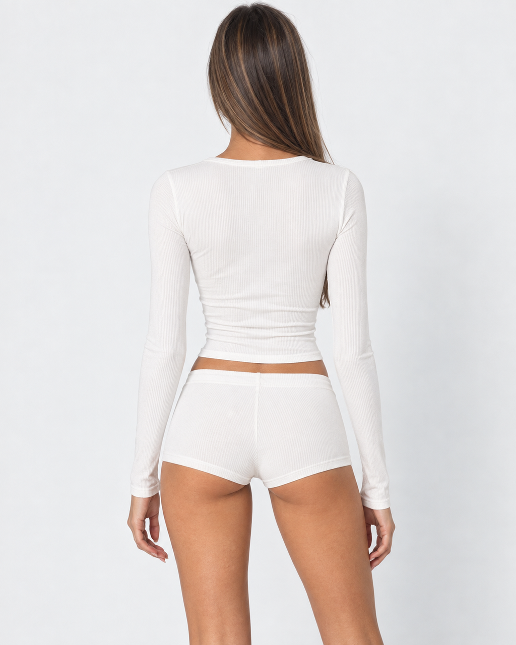 Conjunto Canelado com Camisola Abotoada