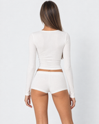 Conjunto Canelado com Camisola Abotoada