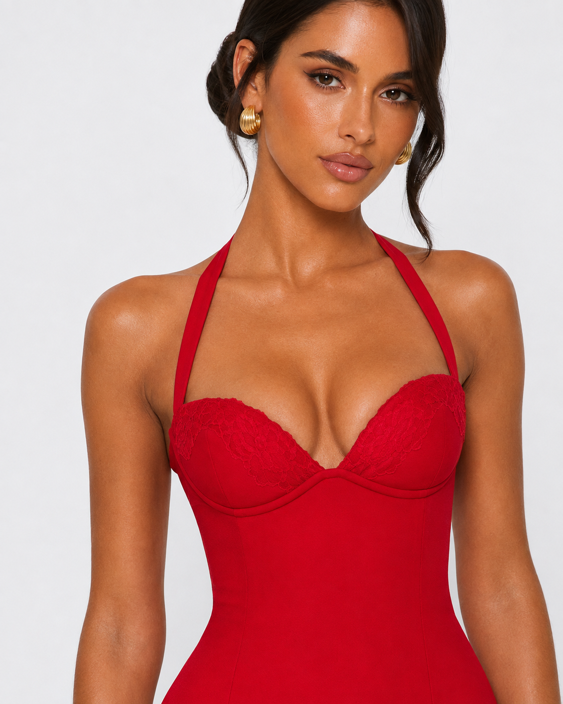 Vestido Midi de Renda com Alças ao Pescoço Aurora da Brisa