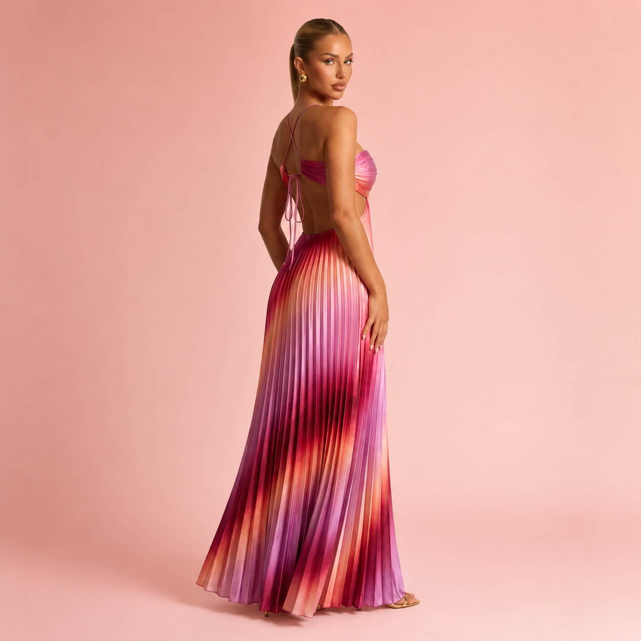 Vestido Aurora Rosa Plissado
