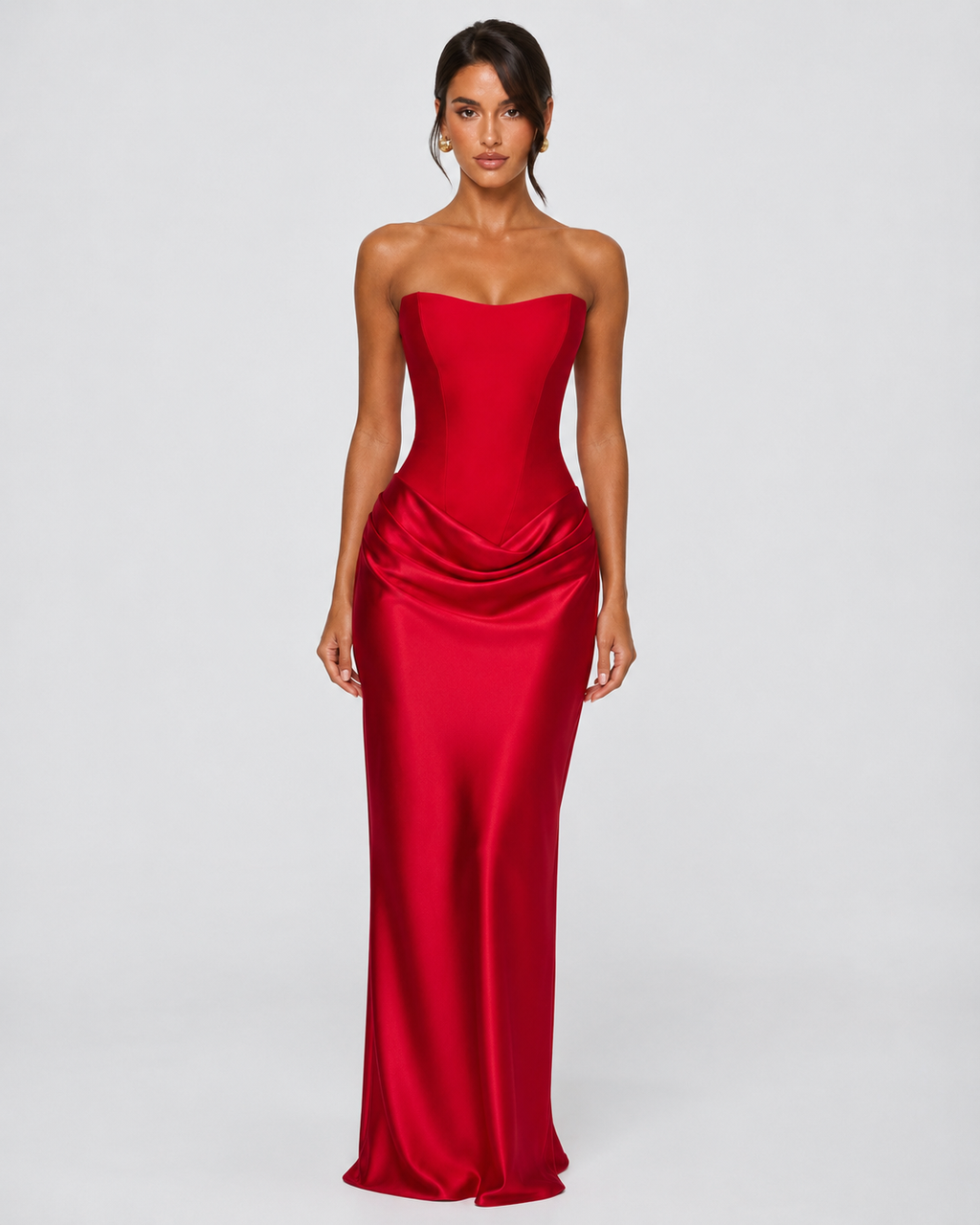 Vestido Longo em Cetim sem Alças Riviera do Mar