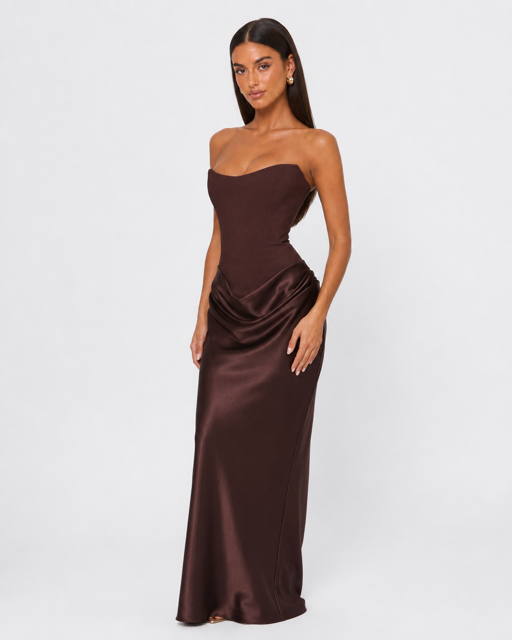 Vestido Longo em Cetim sem Alças Riviera do Mar