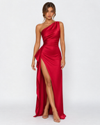 Vestido Longo em Cetim Drapeado Vale do Mar