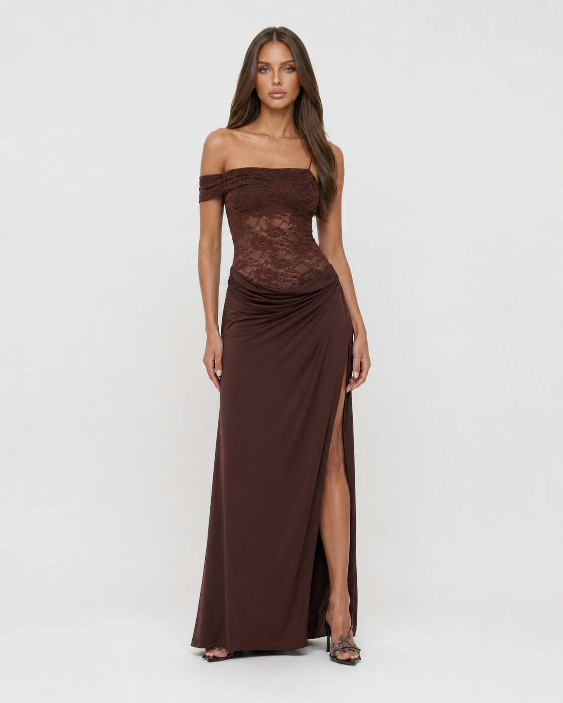 Vestido Longo de Renda de Um Ombro Estela da Primavera