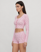 Pijama floral com camisola curta de manga comprida