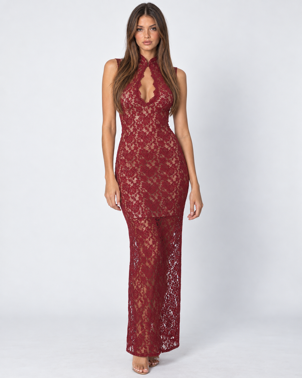Vestido Longo de Renda Ajustado Terra do Mar